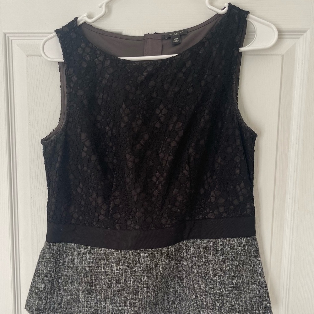 Black Lace and Gray Tweed Sleeveless Top